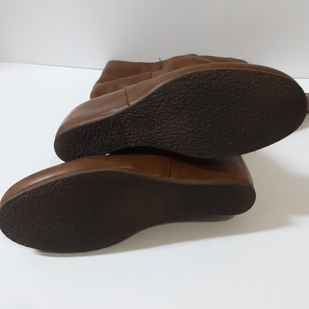 Mercanti Fiorentini leather boots heel knee  wedge brown women 38 pull on